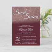 Roos Gold en Bourgogne Sweet Sixteen Invitation Kaart (Staand voorkant)