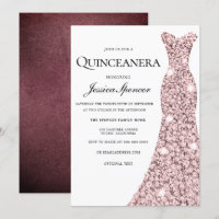 Roos Gold en Bourgogne Velvet Quinceanera Invite