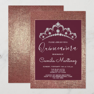 Roos Gold en Bourgondië Quinceanera met Tiara Kaart
