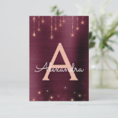 Roos Gold en Bourgondië Sparkle Verjaardagsfeest Kaart (Staand voorkant)