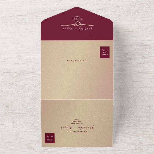 Roos Gold en Bourgondische bruiloft All In One Uitnodiging (Buitenkant)