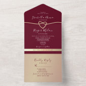 Roos Gold en Bourgondische bruiloft All In One Uitnodiging (Binnen)