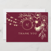 Roos Gold en Bourgondische bruiloft Bedankkaart (Voorkant)