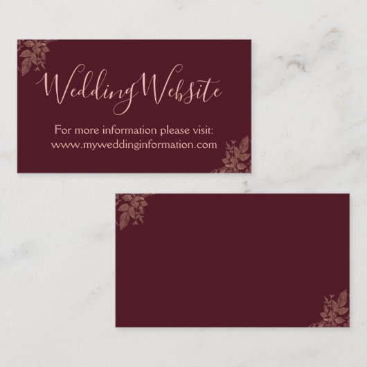 Roos Gold en Bourgondische bruiloft website Kaart  (Voorkant / Achterkant)