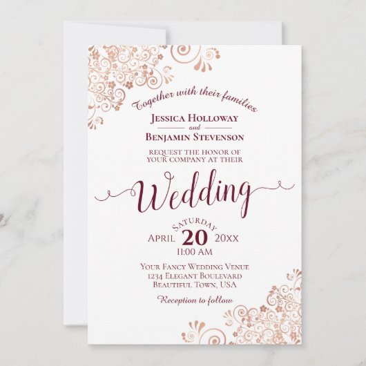 Roos Gold en bruidsmeisje Elegant Frilly Lace Wedd Kaart (Voorkant)