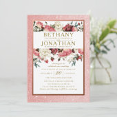 Roos Gold en Burgundy Floral Wedding Invitation Kaart (Staand voorkant)