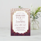 Roos Gold en Burgundy Red Glitter Ombre Afstuderen Kaart (Staand voorkant)