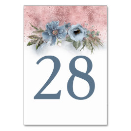 Roos Gold en Dusty Blue Tafelnummer Kaarten