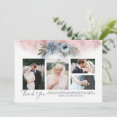 Roos Gold en Dusty Blue Wedding Foto's Kaart (Staand voorkant)
