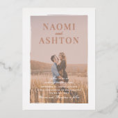 Roos Gold en Folie van het fotohuwelijk Folie Uitnodiging (Voorkant)