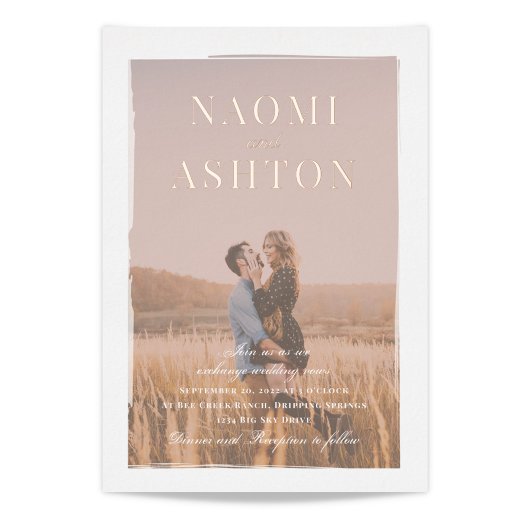 Roos Gold en Folie van het fotohuwelijk Folie Uitnodiging