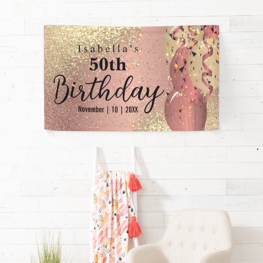 Roos Gold en Glitter Birthday Spandoek (Insitu)