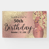 Roos Gold en Glitter Birthday Spandoek (Horizontaal)