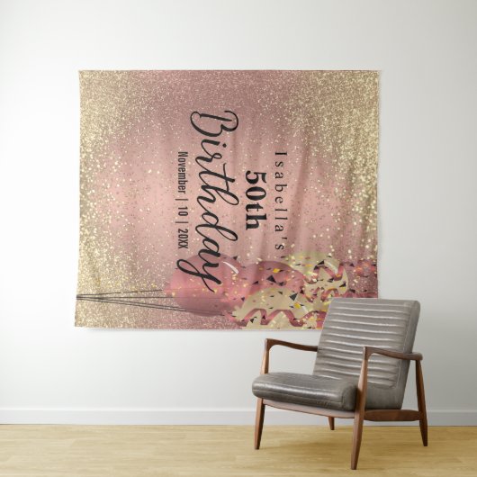 Roos Gold en Glitter Birthday Wandkleed (In Situ (horizontaal))