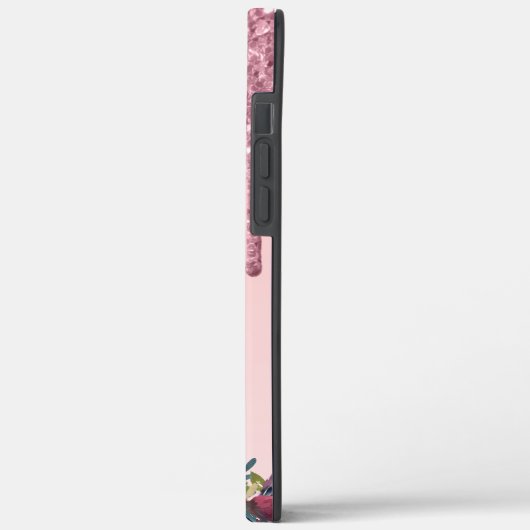 Roos Gold en Glitter Drips Monogramed Case-Mate iPhone Case (Achterkant / Links)