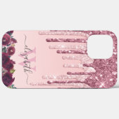 Roos Gold en Glitter Drips Monogramed Case-Mate iPhone Case (Achterkant (horizontaal))