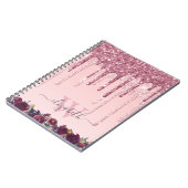 Roos Gold en Glitter Drips Monogramed Notitieboek (Linkerzijde)