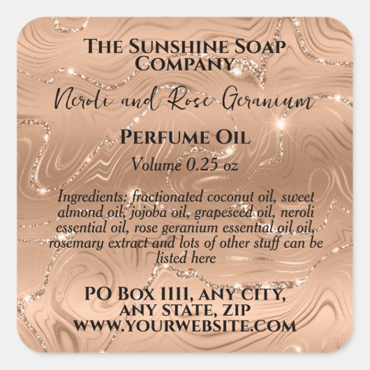 Roos Gold en Glitter Parfum Roller Bottle label (Voorkant)