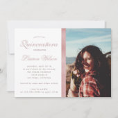 Roos Gold en glitter Quinceanera Fotouitnodiging Kaart (Voorkant)
