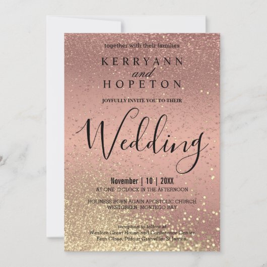 Roos Gold en Gold Glitter Kaart (Voorkant)