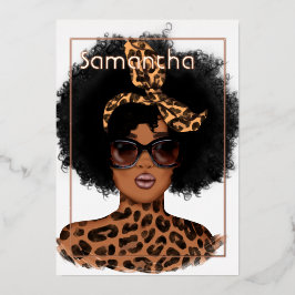 Roos Gold en goudluipaard Afro Birthday Party Folie Uitnodiging