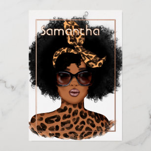 Roos Gold en goudluipaard Afro Birthday Party Folie Uitnodiging