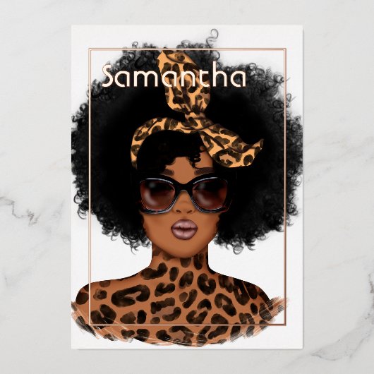 Roos Gold en goudluipaard Afro Birthday Party Folie Uitnodiging (Voorkant)