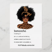 Roos Gold en goudluipaard Afro Birthday Party Folie Uitnodiging (Achterkant)