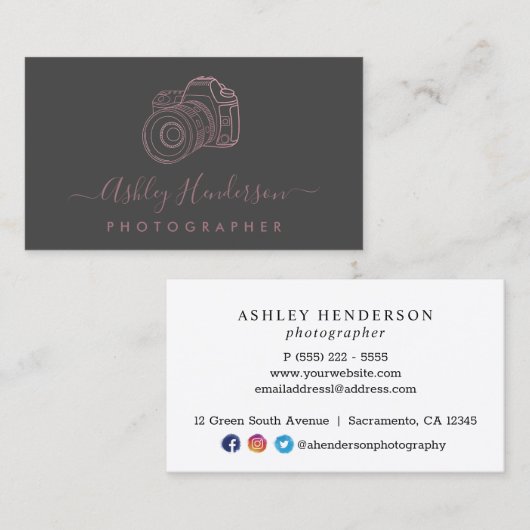 Roos Gold en grijs | Visitekaartjes voor fotografi (Voorkant / Achterkant)