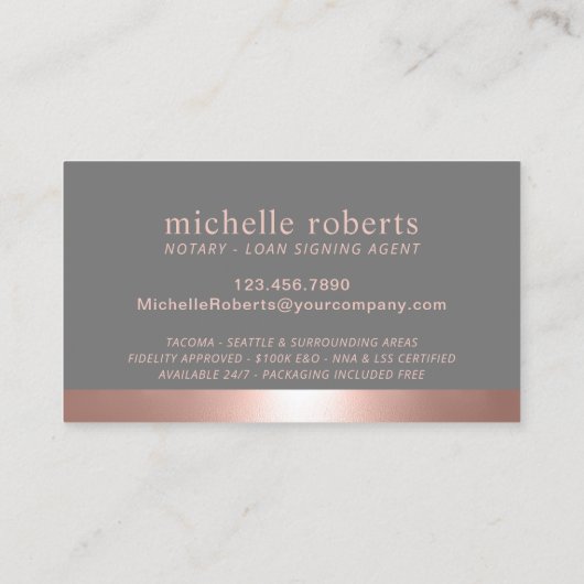 Roos Gold en grijs voor de ondertekening van een l Visitekaartje (Achterkant)