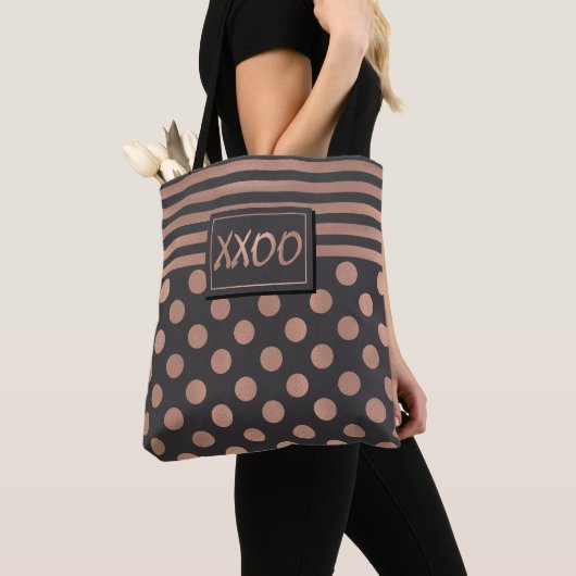 Roos Gold en grijze XXOO-Canvas tas (Dichtbij)
