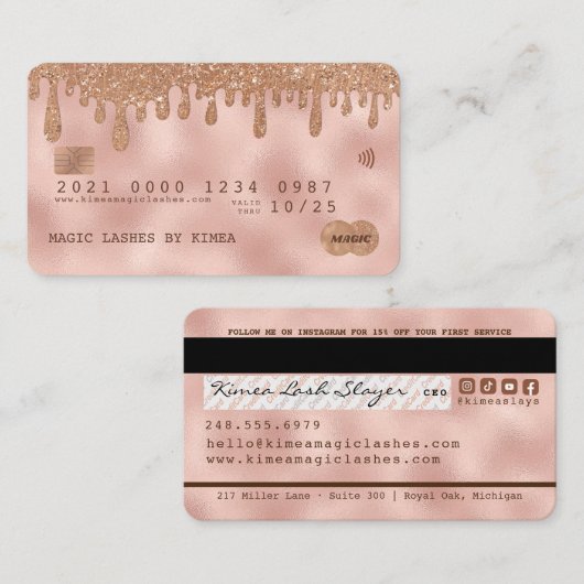 Roos Gold en koper Glitter Luxury kredietstijl Visitekaartje (Voorkant / Achterkant)