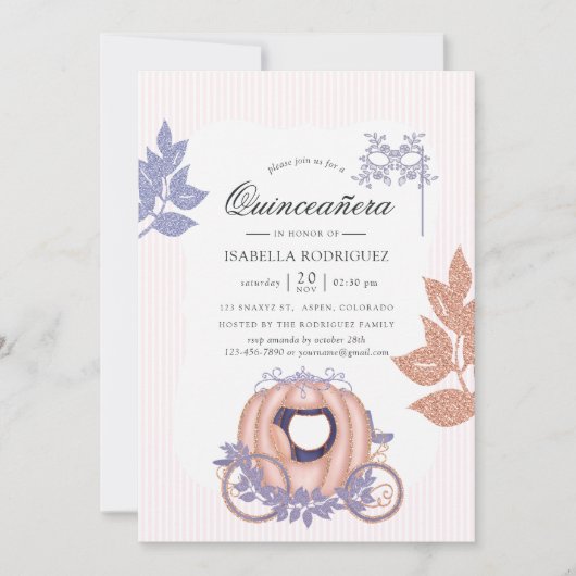 Roos Gold en Lila Glitter Princess Quinceañera Kaart (Voorkant)