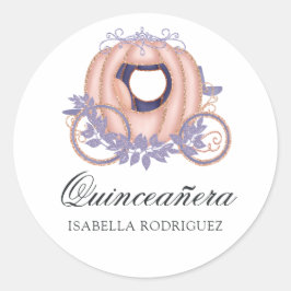 Roos Gold en Lila Glitter Princess Quinceañera Ronde Sticker