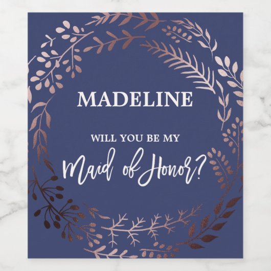 Roos Gold en marine... ben je mijn vriendin. Wijn Etiket (Enkel label)