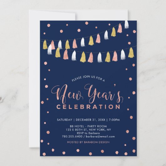 Roos Gold en marine | Moderne nieuwjaarsfeest Kaart (Voorkant)