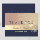 Roos Gold en marineblauw huwelijk Hartelijk dank Bedankkaart (Voorkant / Achterkant)