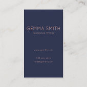 Roos Gold en marineblauw Modern Minimalist Elegant Visitekaartje (Achterkant)