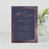 Roos Gold en marinesblauwe marmer vieren met ons Kaart (Staand voorkant)