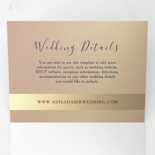 Roos Gold en marinevriendelijke triviale uitnodigi Drieluik Uitnodiging (Binnenzijde eerst)