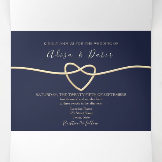 Roos Gold en marinevriendelijke triviale uitnodigi Drieluik Uitnodiging (Binnenkant midden)