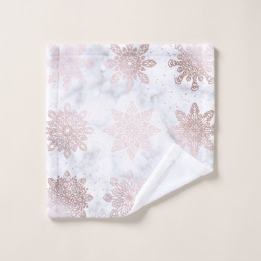 Roos Gold en marmer Snowflake kerstpatronen Bad Handdoek (Wasdoekje)