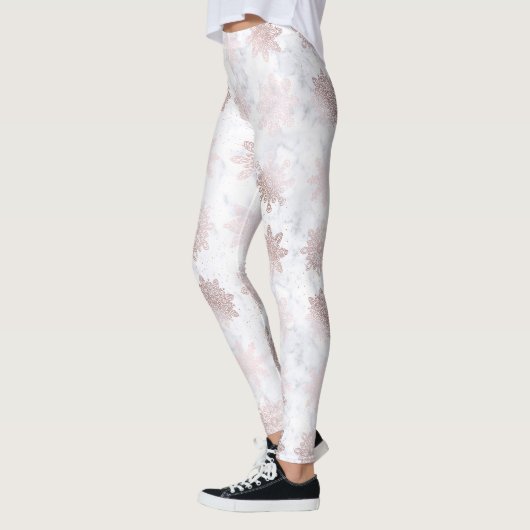 Roos Gold en marmer Snowflake kerstpatronen Leggings (Links)