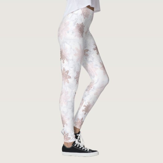 Roos Gold en marmer Snowflake kerstpatronen Leggings (Rechts)