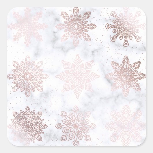 Roos Gold en marmer Snowflake kerstpatronen Vierkante Sticker (Voorkant)