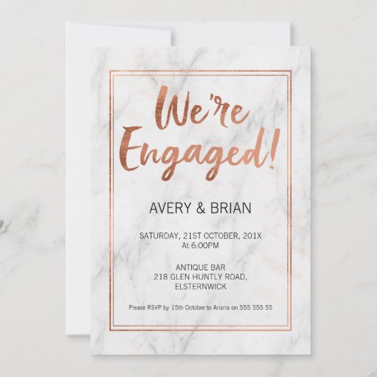 Roos Gold en marmer Verloving Kaart (Voorkant)