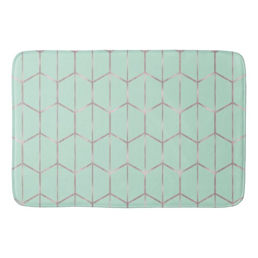 Roos Gold en Mint Chic Hexagon Geometrische gram Badmat (Voorkant)
