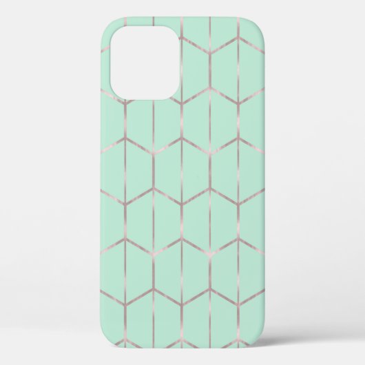 Roos Gold en Mint Chic Hexagon Geometrische gram Case-Mate iPhone Case (Achterkant)