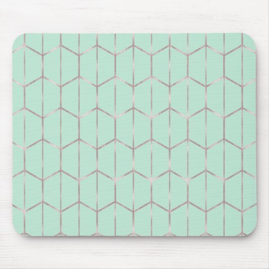 Roos Gold en Mint Chic Hexagon Geometrische gram Muismat (Voorkant)
