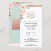 Roos Gold en Mint Floral Baptism Bladwijzer Favor Bedankkaart (Voorkant / Achterkant)